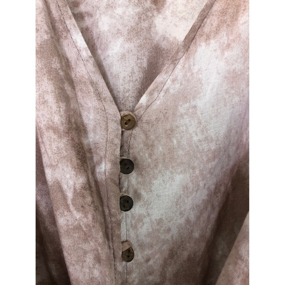 Bucketlist Tie-Waist Jumpsuit Women's Large Short Sleeve Taupe Tie Dye Wide Leg - Picture 16 of 16